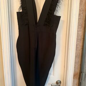Fashion Nova Black Midi Dress with Feather Detail